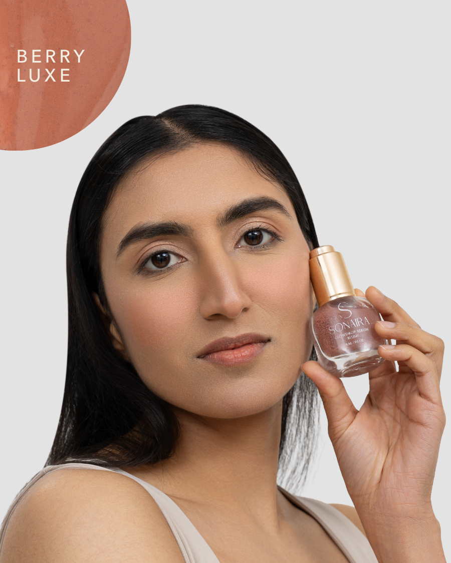 Sonaira Glow Drop Serum Blush Flat Lay – Clean Beauty Luxury Blush Makeup India
